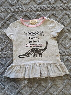 3T Girls' Heather Gray & Pink Trim 'Today I Want to Be a Dinosaur' Tee